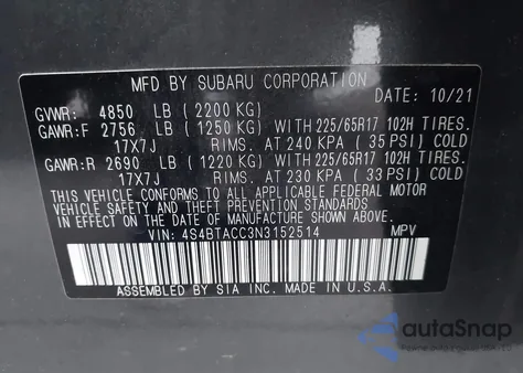 2022 Subaru Outback Premium z USA, uszkodzony, nr VIN 4S4BTACC3N3152514